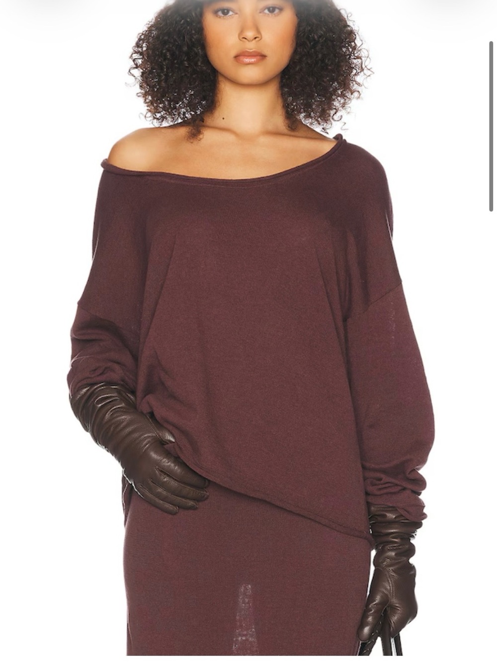 Off-Shoulder Relaxed Sweater in Deep Burgundy